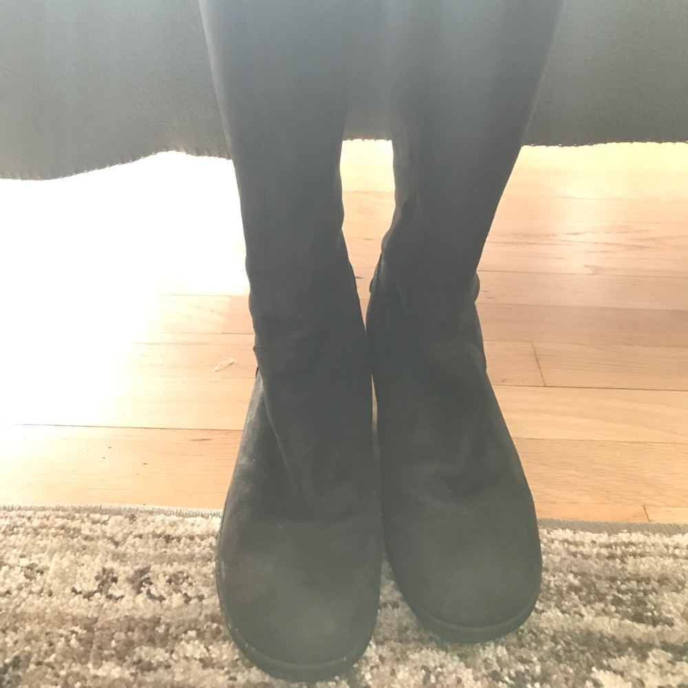 Keen leather knee high black platform wedge boots 7.5